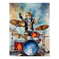 Orange Tabby Cat Rock Star Jouer des tambours
