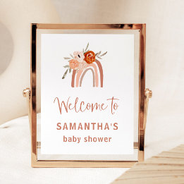 Poster Orange Terracotta Boho Rainbow Baby shower Bienven
