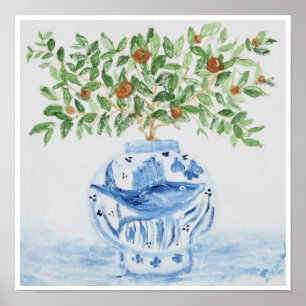 Poster Orange Tree Topiary Blue Ginger Jar Art Imprimer