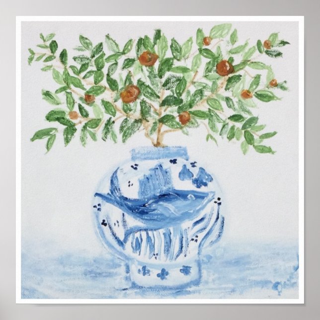 Poster Orange Tree Topiary Blue Ginger Jar Art Imprimer (Devant)
