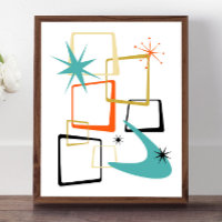 Orange Turquoise Atomique Etoiles Boomerang Moyen-