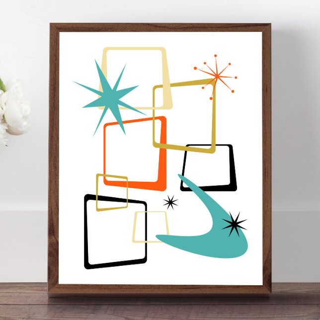 Poster Orange Turquoise Atomique Etoiles Boomerang Moyen- (Créateur téléchargé)