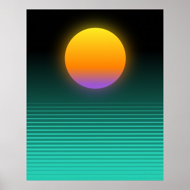 Poster Orange + Turquoise Vaporwave Tropical Sunset (Devant)