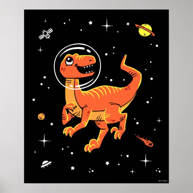 Poster Orange Tyrannosaurus Dinos Dans L'Espace (Devant)