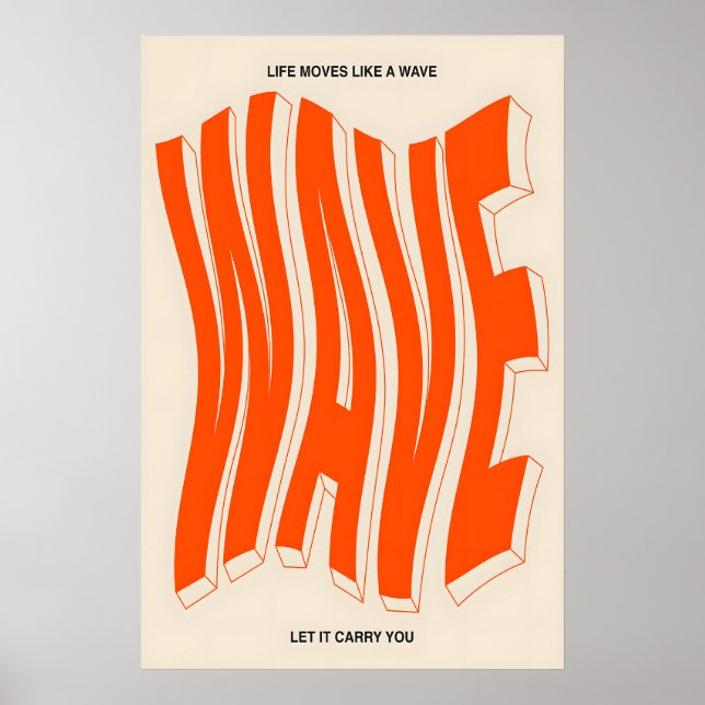 Poster Orange Wave Typography Art Print Modern Kinetic (Devant)