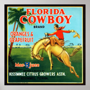 Poster Oranges et pamplemousses de cowboy de la Floride