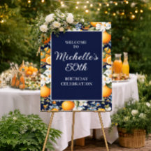Oranges Fleurs Blanches Bleu Marine Anniversaire B