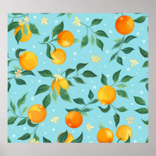 Poster Oranges, fleurs : textile sans couture motif.
