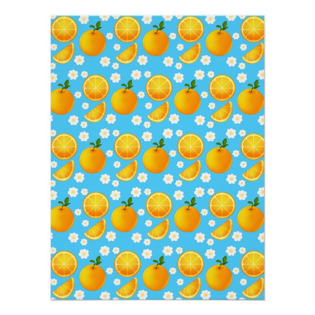 Poster Oranges mignonnes et fleurs blanches (Devant)