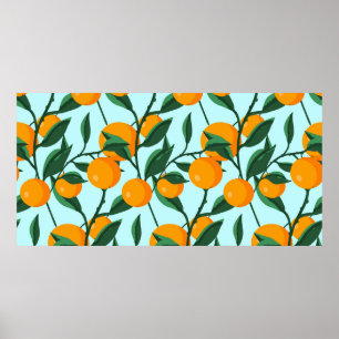 Poster oranges on leaf branches seamlestern pattern, citr