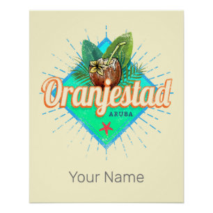 Poster Oranjestad Aruba Retro Souvenir des Caraïbes Vinta