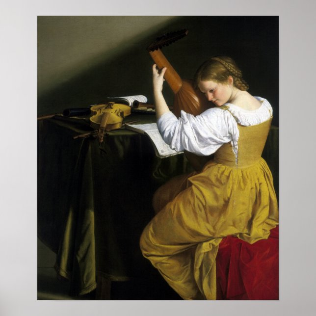 Poster Orazio Gentileschi Joueur de la lite (Devant)