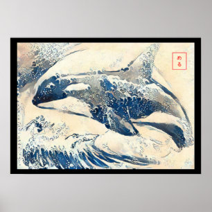 Poster Orca brèche style kanagawa