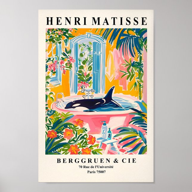 Poster Orca Dans Bain Art Print, Pink Tropical Print, Il (Devant)