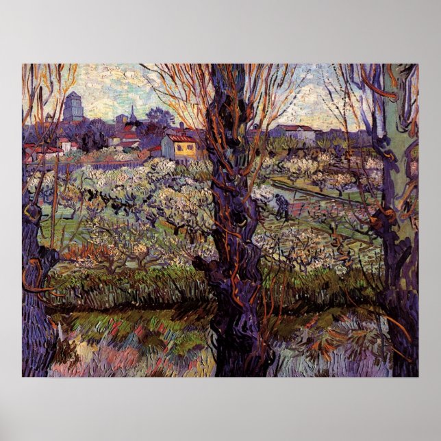 Poster Orchard à Blossom, Arles par Vincent van Gogh (Devant)