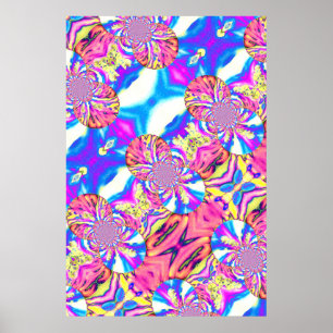 Poster orchidée Abstraite boho rose orange bleu pourpre