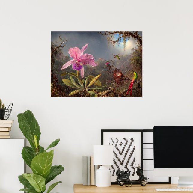 Poster Orchidée de Cattleya et trois colibris par Heade (Bureau à domicile)