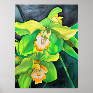 Poster Orchidée fleurs vert et jaune art