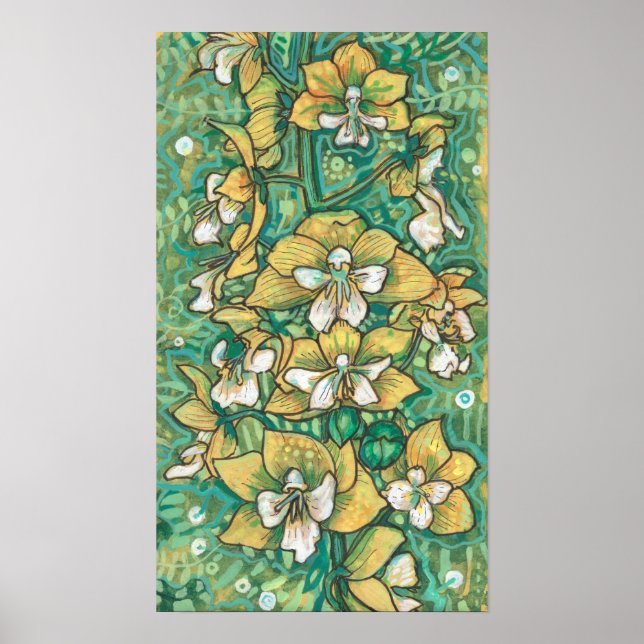 Poster Orchidée Jaune Fleurs tropicales Art de peinture f (Devant)
