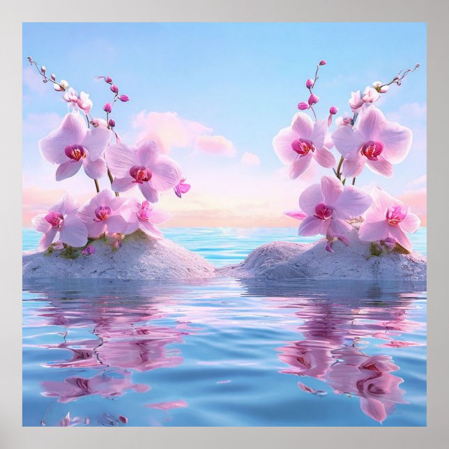 Poster 🌸 Orchidée Rose Reflet d'Eau Espaces Tranquilles  (Devant)