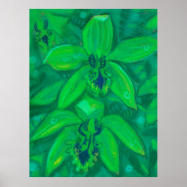 Poster Orchidée verte, peinture florale à fleurs tropical
