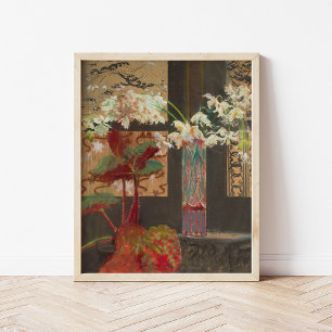 Poster Orchidées blanches et une pivoine   Leon Wyczółkow