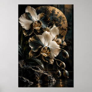 Poster Orchidées Phalaenopsis blanches et noires avec cer