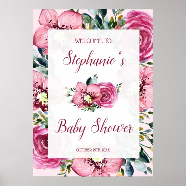 Poster Orchidées roses et Baby shower Rose (Devant)