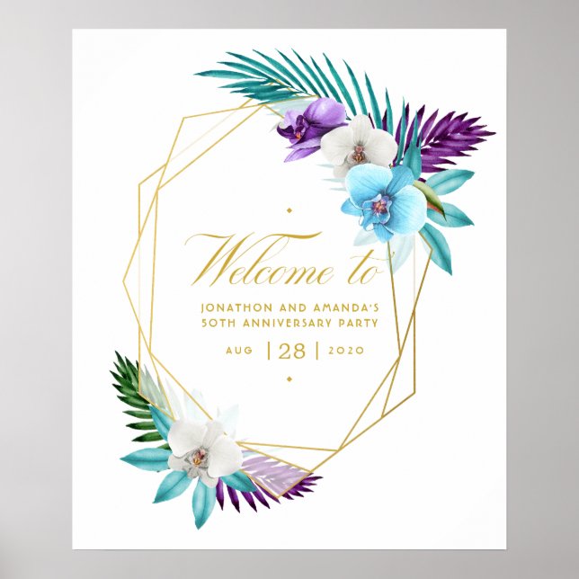 Poster Orchidées Tropicales Aquarelle Géométrique Anni Bi (Devant)