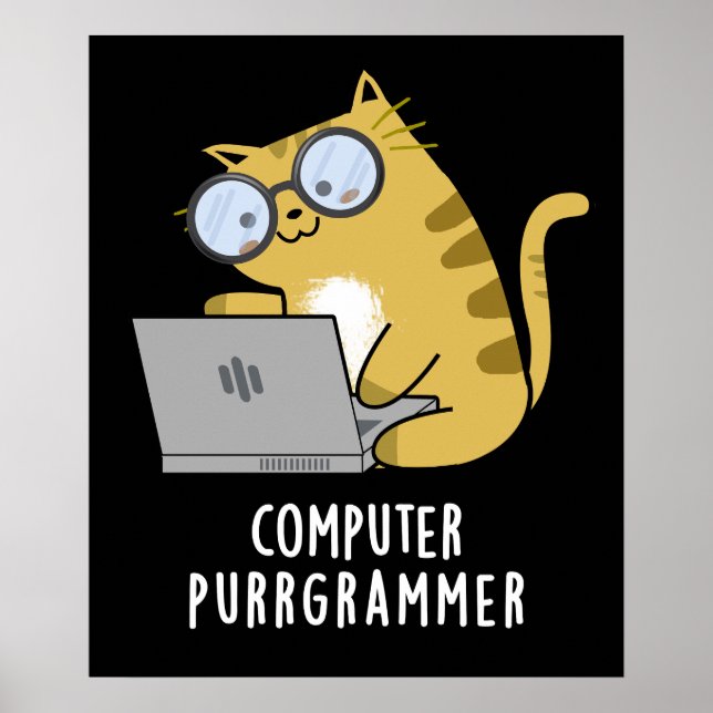 Poster Ordinateur Purr-grammer Funny Chat Pun Dark BG (Devant)