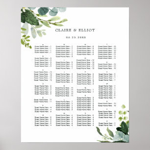 Poster ORDRE ALPHABÉTIQUE Carte Mariage de verdure