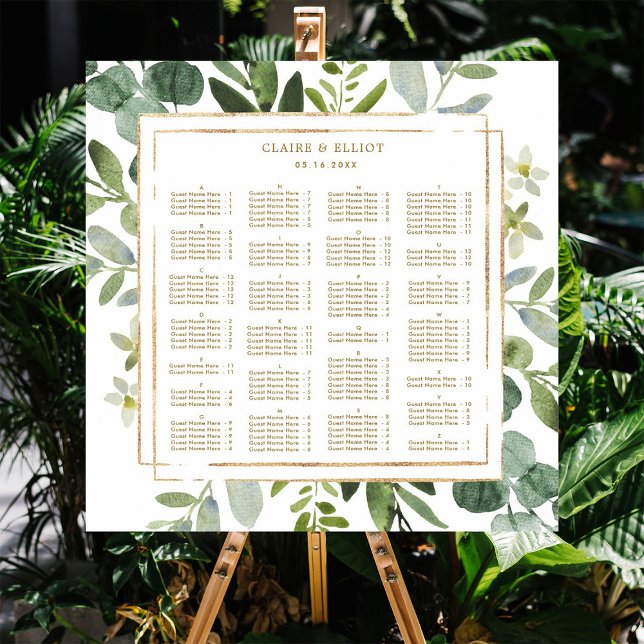Poster ORDRE ALPHABÉTIQUE Gold Green Mariage Siège (Créateur téléchargé)