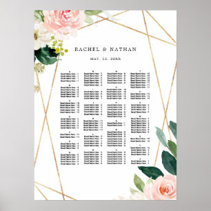 Poster Ordre ALPHABÉTIQUE Mariage floral Carte de siège