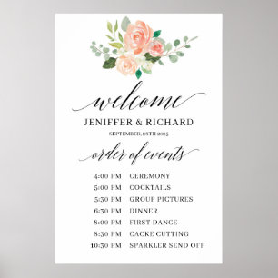 Poster Ordre de service de mariage floral rose bohème