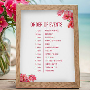 Poster Ordre des événements de mariage bougainvillée roug