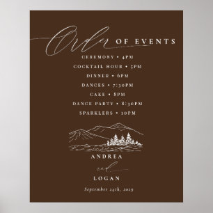 Poster Ordre des événements de mariage Montagnes rustique