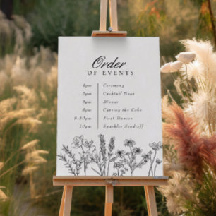 Poster Ordre des événements Mariage Black Floral Fleur sa