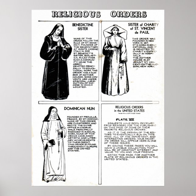 Poster Ordres religieux Soeurs bénédictines (Devant)