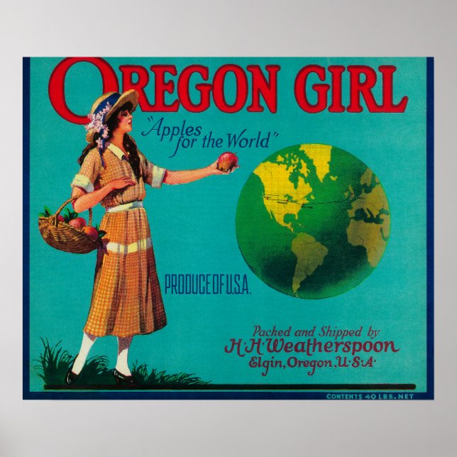 Poster Oregon Girl Apple Crate LabelElgin, OU (Devant)