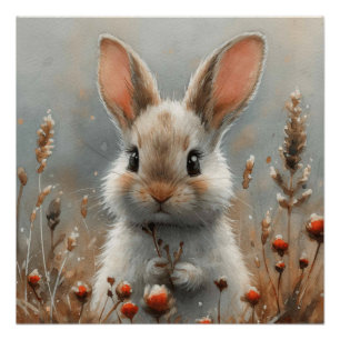 Poster Oreilles Éphémères : Un Lapin Plein de Fantaisie