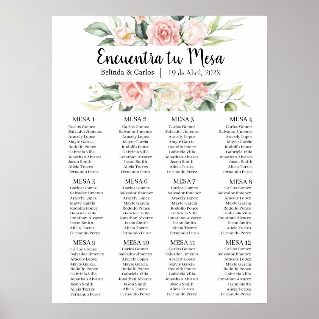 Poster Organigramme rose mariage (Devant)