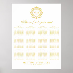 Poster Organiser Floral Monogramme Mariage Or Carte de si