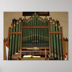 Poster Orgue à tuyaux vert vintage et or 🎹