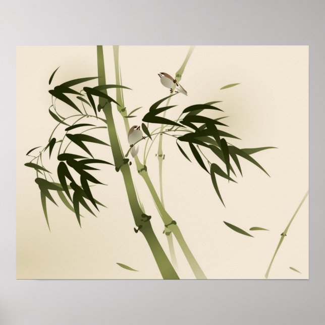 Poster Oriental painting, bamboo branches (Devant)