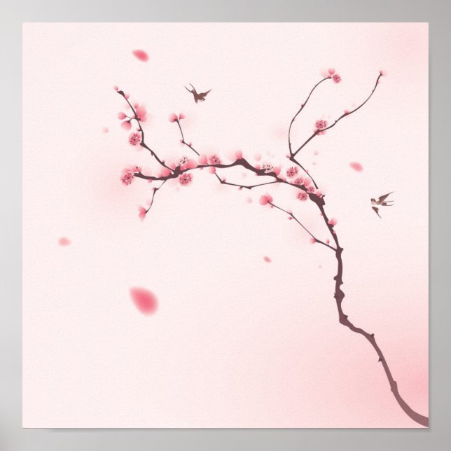 Poster Oriental painting, cherry blossom (Devant)