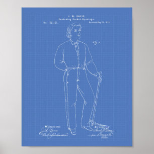 Poster Original Blue Jeans 1873 Patent Art Blueprint