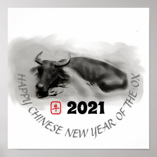 Poster original de la peinture de l'eau Buffalo Ox