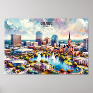 Poster Orlando Floride célèbres lieux de voyage aquarelle