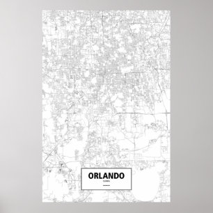 Poster Orlando, Floride (noir sur blanc)