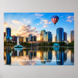 Poster Orlando Floride Skyline Lac Eola Montgolfière